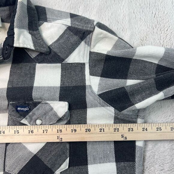 Vintage Wrangler Flannel Shirt Mens 17 / 35 Black White Pearl Snap X-Long West - Picture 6 of 10